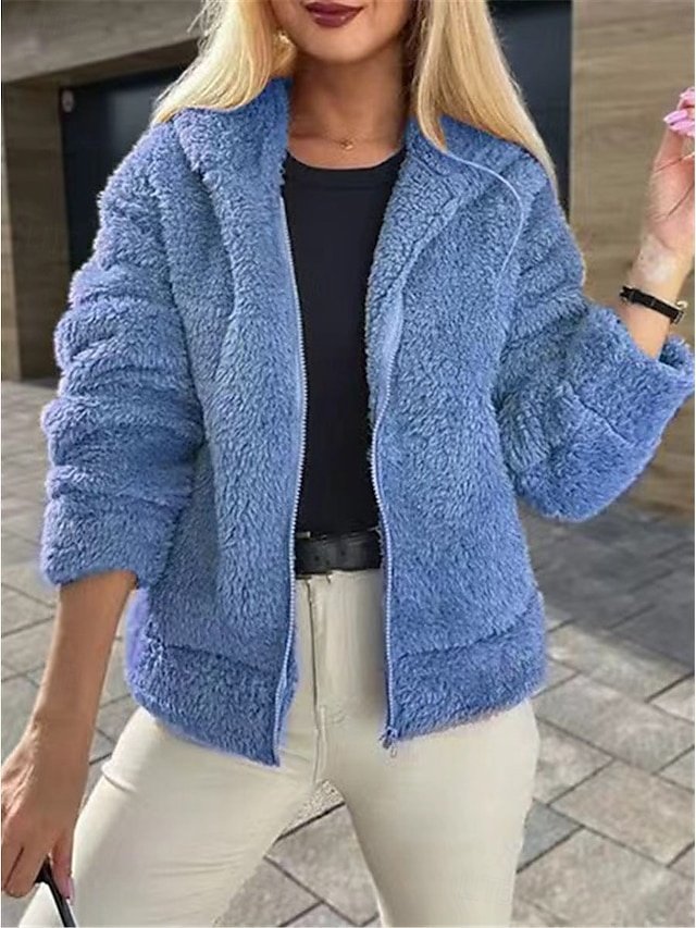 Casual Regular Fit Plain Zipper Long Sleeve Short Hoodie - Image 2