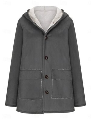 Casual Regular Fit Plain Zipper Long Sleeve Long Fleece Jacket - Image 2