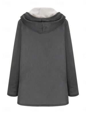 Casual Regular Fit Plain Zipper Long Sleeve Long Fleece Jacket - Image 3