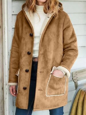Casual Regular Fit Plain Zipper Long Sleeve Long Fleece Jacket - Image 5