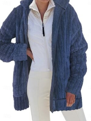 Casual Regular Fit Plain Zipper Long Sleeve Fleece Jacket - Image 5