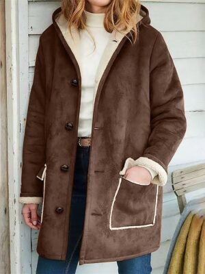 Casual Regular Fit Plain Zipper Long Sleeve Long Fleece Jacket - Image 6