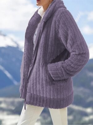 Casual Regular Fit Plain Zipper Long Sleeve Fleece Jacket - Image 8