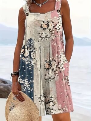 Casual Regular Fit Print Cold Shoulder Strap Romper - Image 1