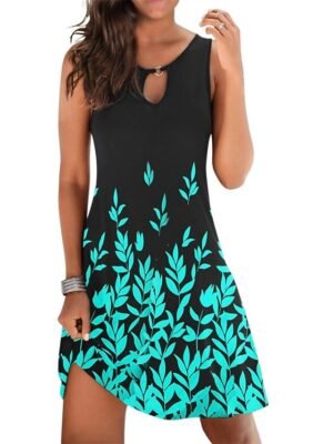 Casual Regular Fit Print Crew Neck Sleeveless Mini Dress - Image 11