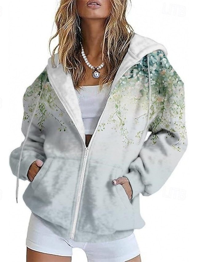 Casual Regular Fit Print Hooded Long Sleeve Jacket - Image 1