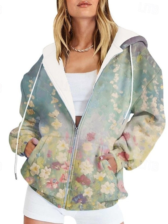 Casual Regular Fit Print Hooded Long Sleeve Jacket - Image 2