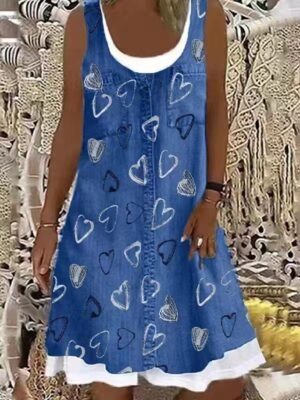 Casual Regular Fit Print Round Neck Sleeveless Midi Tank Dress - Image 5