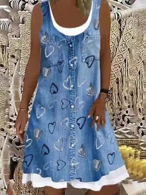 Casual Regular Fit Print Round Neck Sleeveless Midi Tank Dress - Image 7