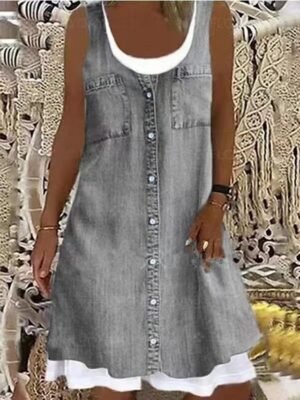 Casual Regular Fit Print Round Neck Sleeveless Midi Tank Dress - Image 8