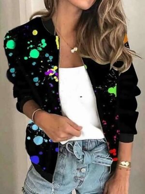 Casual Regular Fit Print Stand Collar Long Sleeve Jacket - Image 2
