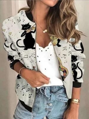 Casual Regular Fit Print Stand Collar Long Sleeve Jacket - Image 4