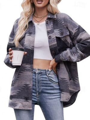 Casual Regular Fit Print Turndown Long Sleeve Jacket - Image 2