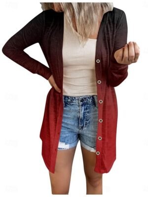 Casual Regular Fit Print V Neck Long Sleeve Long Jacket - Image 10