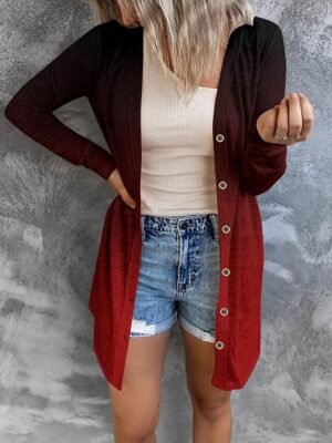 Casual Regular Fit Print V Neck Long Sleeve Long Jacket - Image 11