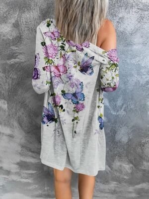 Casual Regular Fit Print V Neck Long Sleeve Long Jacket - Image 3