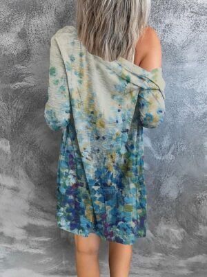 Casual Regular Fit Print V Neck Long Sleeve Long Jacket - Image 6