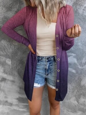 Casual Regular Fit Print V Neck Long Sleeve Long Jacket - Image 7