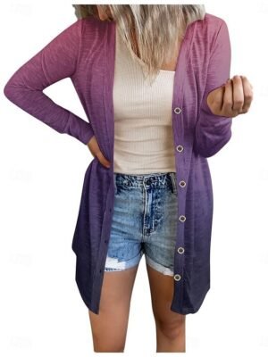 Casual Regular Fit Print V Neck Long Sleeve Long Jacket - Image 8