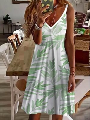 Casual Regular Fit Print V Neck Sleeveless Mini Sundress - Image 2