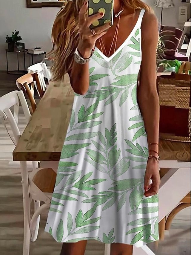 Casual Regular Fit Print V Neck Sleeveless Mini Sundress - Image 2