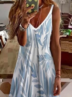 Casual Regular Fit Print V Neck Sleeveless Mini Sundress - Image 7