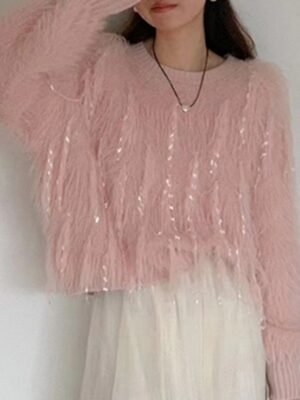 Casual Regular Fit Pure Colour Crew Neck Long Sleeve Crop Sweater - Image 1