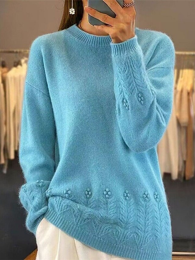 Casual Regular Fit Pure Colour Crew Neck Long Sleeve Knit Top - Image 1