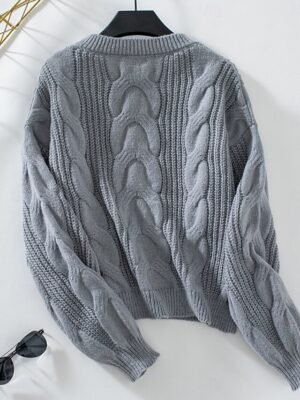 Casual Regular Fit Pure Colour Crew Neck Long Sleeve Knitted Top - Image 11