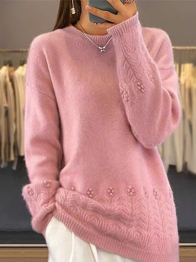 Casual Regular Fit Pure Colour Crew Neck Long Sleeve Knit Top - Image 2
