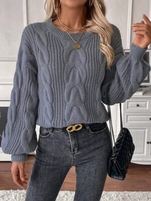 Casual Regular Fit Pure Colour Crew Neck Long Sleeve Knitted Top - Image 3