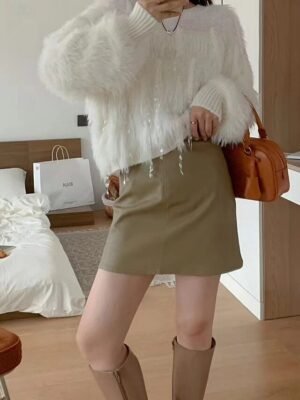 Casual Regular Fit Pure Colour Crew Neck Long Sleeve Crop Sweater - Image 3