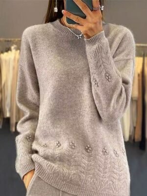 Casual Regular Fit Pure Colour Crew Neck Long Sleeve Knit Top - Image 3