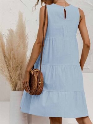 Casual Regular Fit Pure Colour Crew Neck Short Sleeve Mini Dress - Image 4