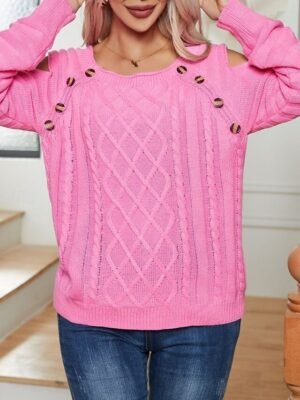 Casual Regular Fit Pure Colour Crew Neck Cold Shoulder Long Sleeve Regular Tops - Image 4