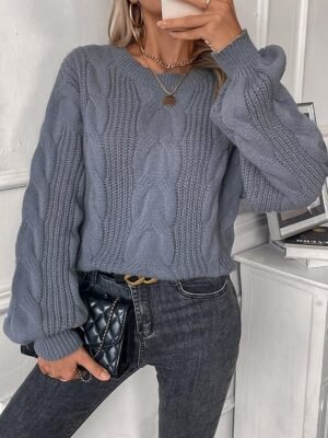 Casual Regular Fit Pure Colour Crew Neck Long Sleeve Knitted Top - Image 4