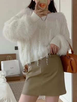Casual Regular Fit Pure Colour Crew Neck Long Sleeve Crop Sweater - Image 5
