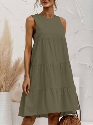 Casual Regular Fit Pure Colour Crew Neck Short Sleeve Mini Dress - Image 5