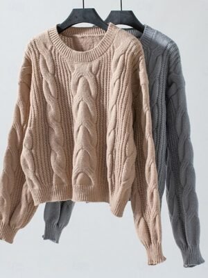 Casual Regular Fit Pure Colour Crew Neck Long Sleeve Knitted Top - Image 7