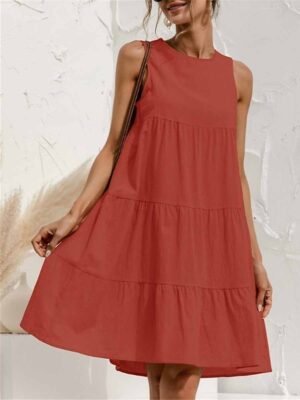 Casual Regular Fit Pure Colour Crew Neck Short Sleeve Mini Dress - Image 7