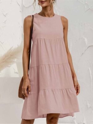Casual Regular Fit Pure Colour Crew Neck Short Sleeve Mini Dress - Image 9