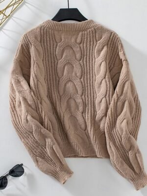 Casual Regular Fit Pure Colour Crew Neck Long Sleeve Knitted Top - Image 9