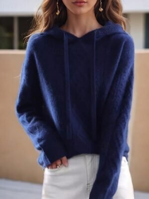Casual Regular Fit Pure Colour Hooded Long Sleeve Knit Sweater - Image 1