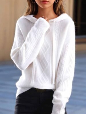 Casual Regular Fit Pure Colour Hooded Long Sleeve Knit Sweater - Image 3