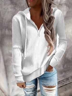 Casual Regular Fit Pure Colour Ribbed Hooded Long Sleeve Jumper - Image 1