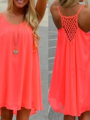 Casual Regular Fit Pure Colour Strap Sleeveless Mini Dress - Image 5