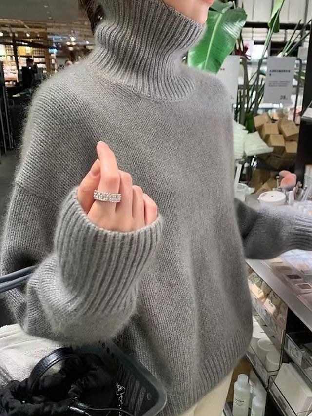 Casual Regular Fit Pure Colour Turtleneck Long Sleeve Regular Knit Top - Image 1