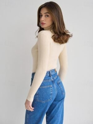 Casual Regular Fit Pure Colour Turtleneck Long Sleeve Regular Sweater - Image 17