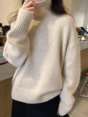 Casual Regular Fit Pure Colour Turtleneck Long Sleeve Regular Knit Top - Image 2
