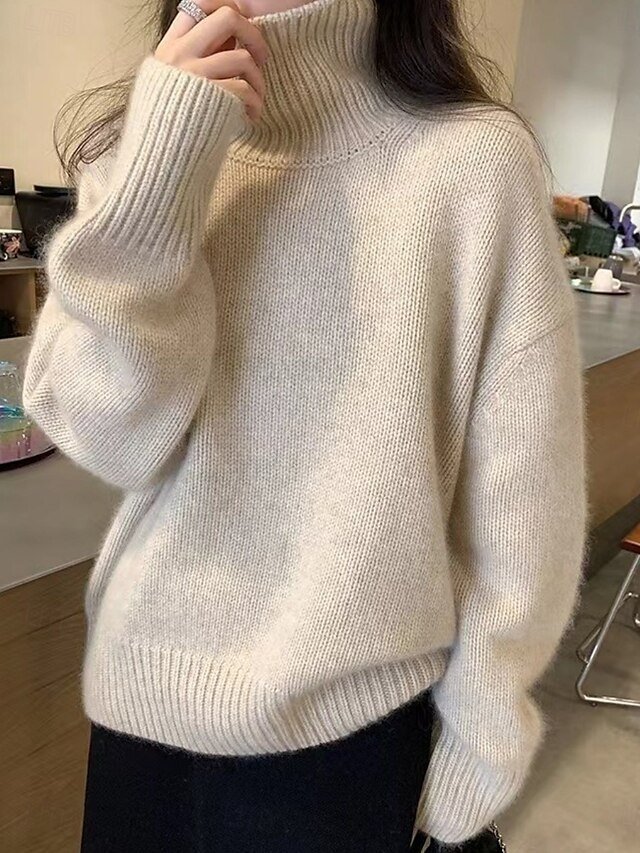Casual Regular Fit Pure Colour Turtleneck Long Sleeve Regular Knit Top - Image 2